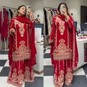 Women red  sharara suit Indian party Eid collection wedding casual set Diwali wear