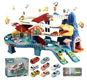 Dinosaur Hill Toy Car Ramp Track Dinosaur Climbing Hills Railcar Play Set with 12 Mini Racer Cars for Kids Ages 3 Years and Older