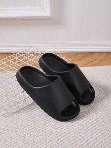 unisex simple style plain color slides, casual trendy soft comfortable home slippers, fashionable black slippers for indoor & outdoor wear, walking shoes footwear