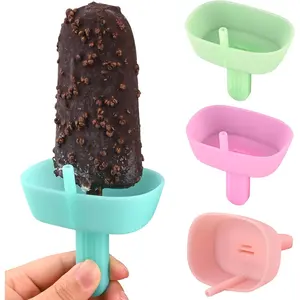Silicone Popsicle Holders for Kids, 4 Pack Reusable Drip-Free Ice Pop Stick Holder with 2 Slots, Fit Standard and Wide Sized Sticks Drip Free Popsicle Holder Kitchen Utensils Plastic Straw