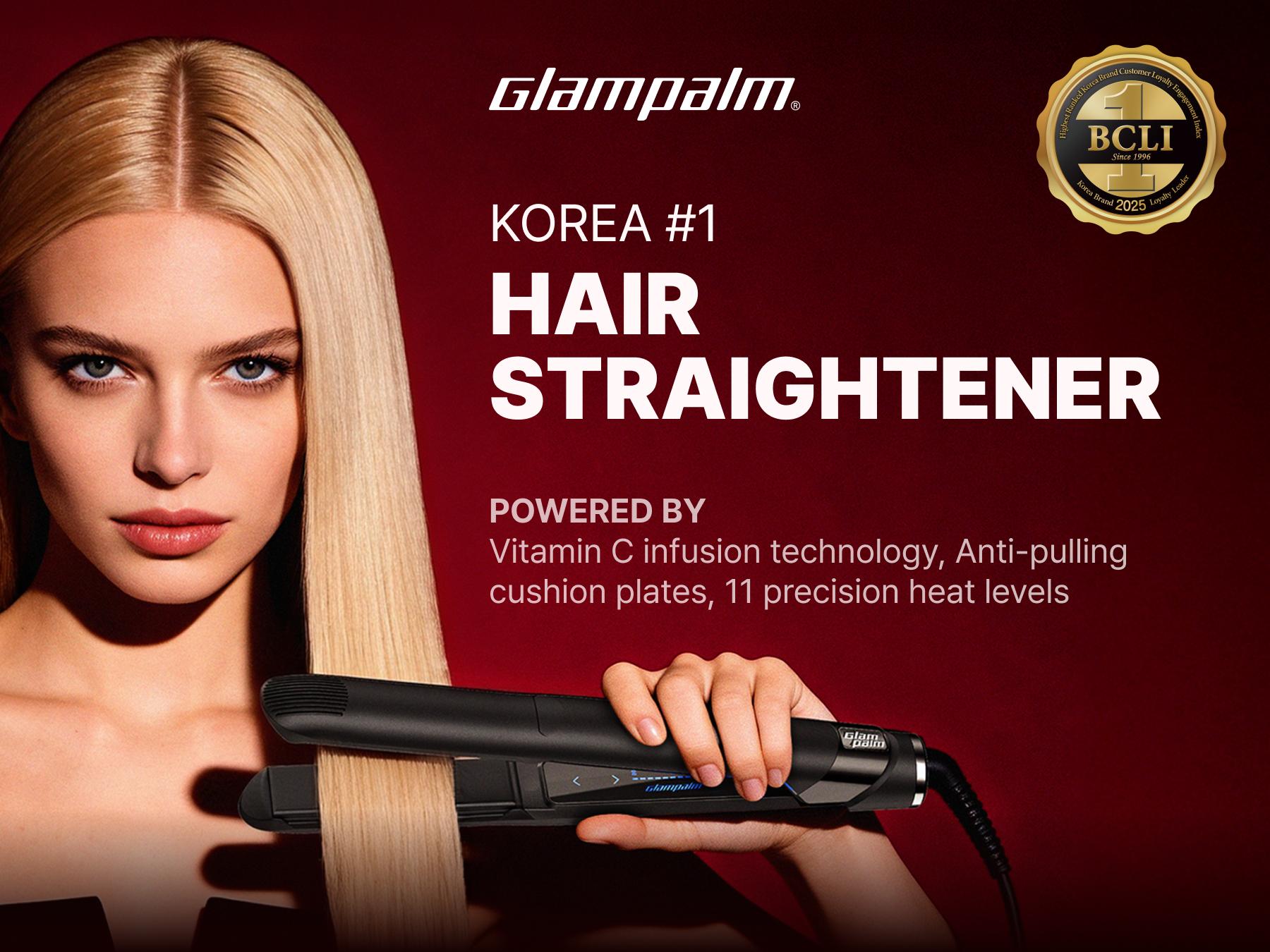 GLAMPALM GlamMuse Volumizing 1" Hair Straightener - All-Ceramic Flat Iron infused with Vita-C, Curved Plates for Volume & Curl, Trusted by K-Pop Hair Stylists, Dual Voltage Hair Straightener, Silk Press (GP202T)