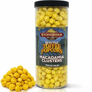 Stonehedge Farms Gourmet Toffee Popcorn Macadamia Clusters | 20 oz Reclosable Container | Mix Of Pop corn, Macadamia Nut and Butter Toffee | Holiday Snack Gift