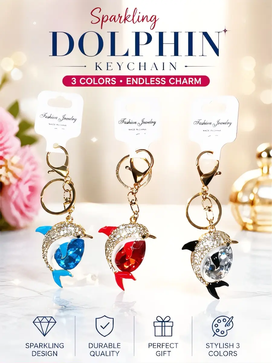 Sparkling Dolphin Keychain - Fashion Costume Jewelry Accessory, 3-Color Sparkling Design, Durable Quality, Stylish Charm, Perfect Gift Option