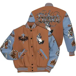 Varsity Jacket Match Foamposite Metallic Copper, God Blessed Custom Name Graphic, Oversized Streetwear Baseball Coat