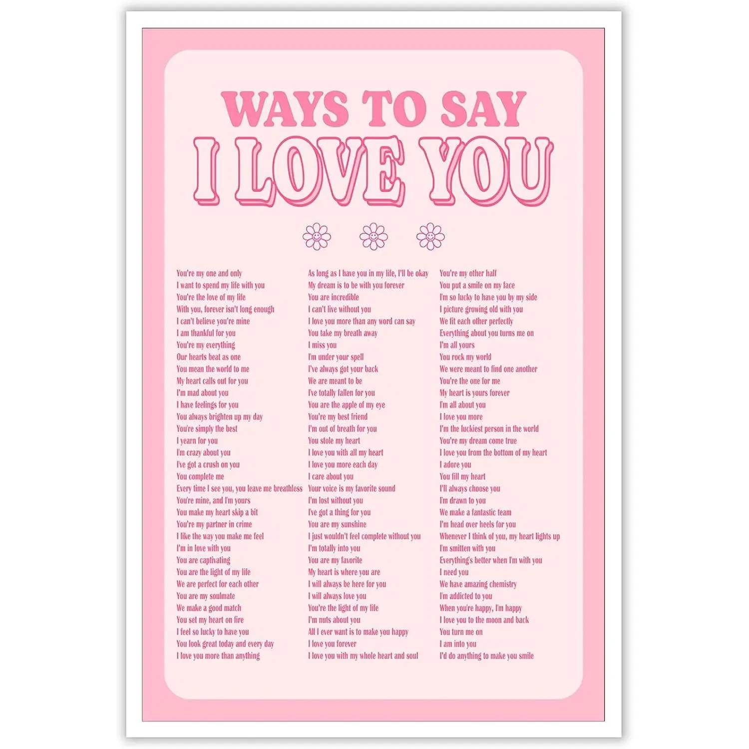 NAVIWEEK Pink Funky Ways To Say I Love You Posters Room Aesthetic Canvas Wall Art Romantic Love Light Pink Prints Painting Minimalist Inspirational Quotes Wall Decor 12x16in Unframed Decoration Ornaments Artistic Photo