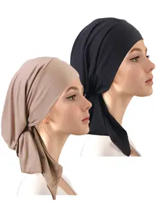 Elastic Ethnic Style Headscarf Hat Set, Turban Hijab, 2 Pieces Elastic Hair Wrap Cap, Stylish & Comfortable Design, Perfect for Daily Use