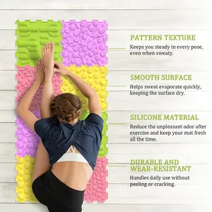 8-Piece Interlocking Silicone Yoga Mat, Massage & Stretch Pad Suitable for yoga & Pilates training, fitness, living room, bedroom, dance studio, etc. Square sensory silicone floor mats are machine washable (random colors and patterns)