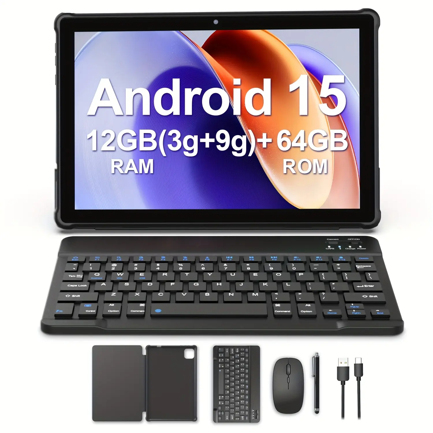 Android 15 Tablet PC with Keyboard Case Accessories, 12gb (3+9) RAM & 64GB ROM, 10-Inch IPS Display, Durable 6000mah Battery, Android Tablets