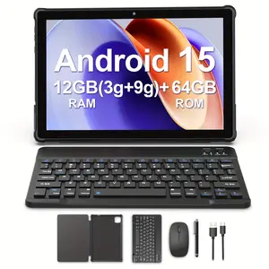 Android 15 Tablet PC with Keyboard Case Accessories, 12gb (3+9) RAM & 64GB ROM, 10-Inch IPS Display, Durable 6000mah Battery