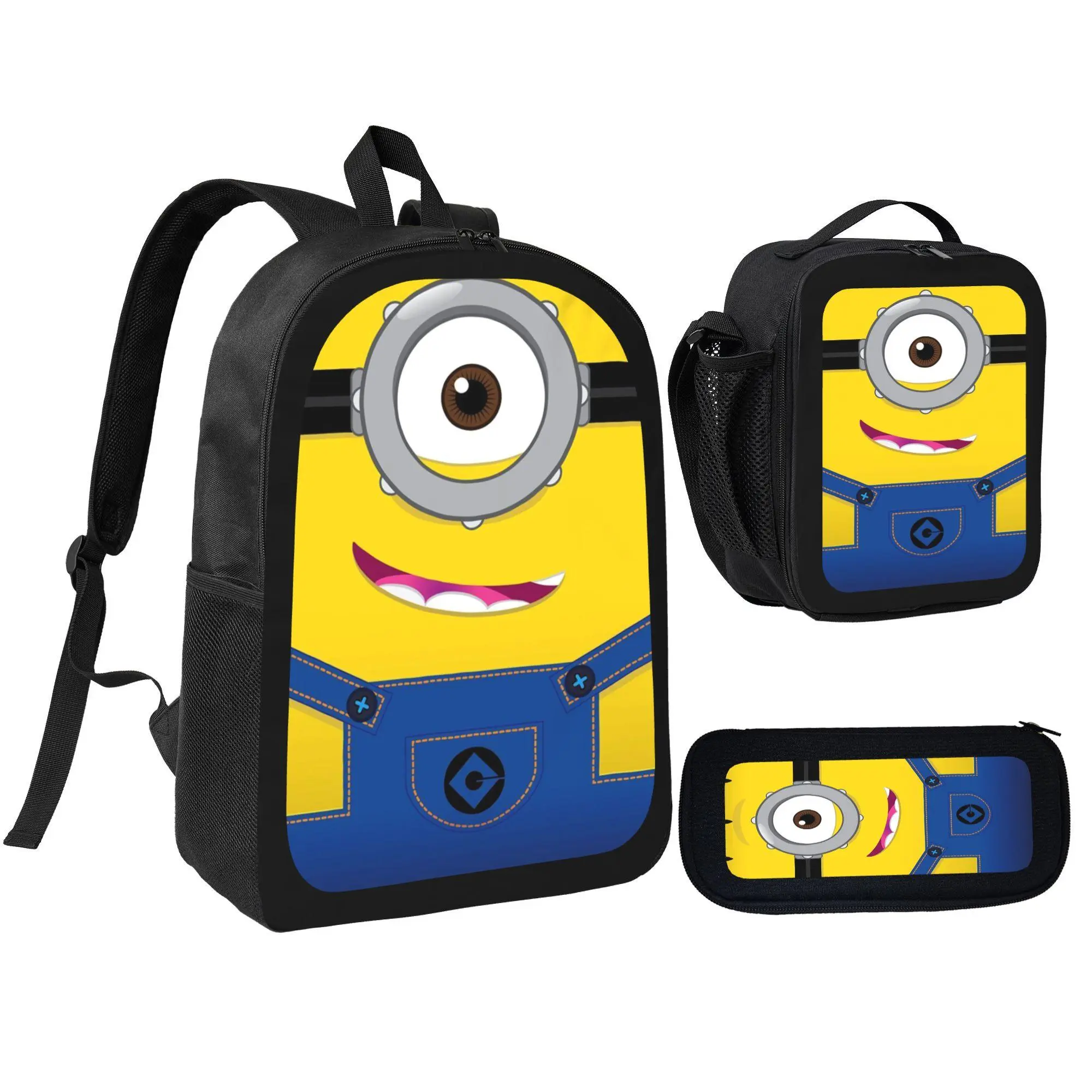 3Pcs Backpack Set Minions Cartoon Character With Lunch Bag Pencil Pouch School Bag For Kids Boys Girls Students Daily Use