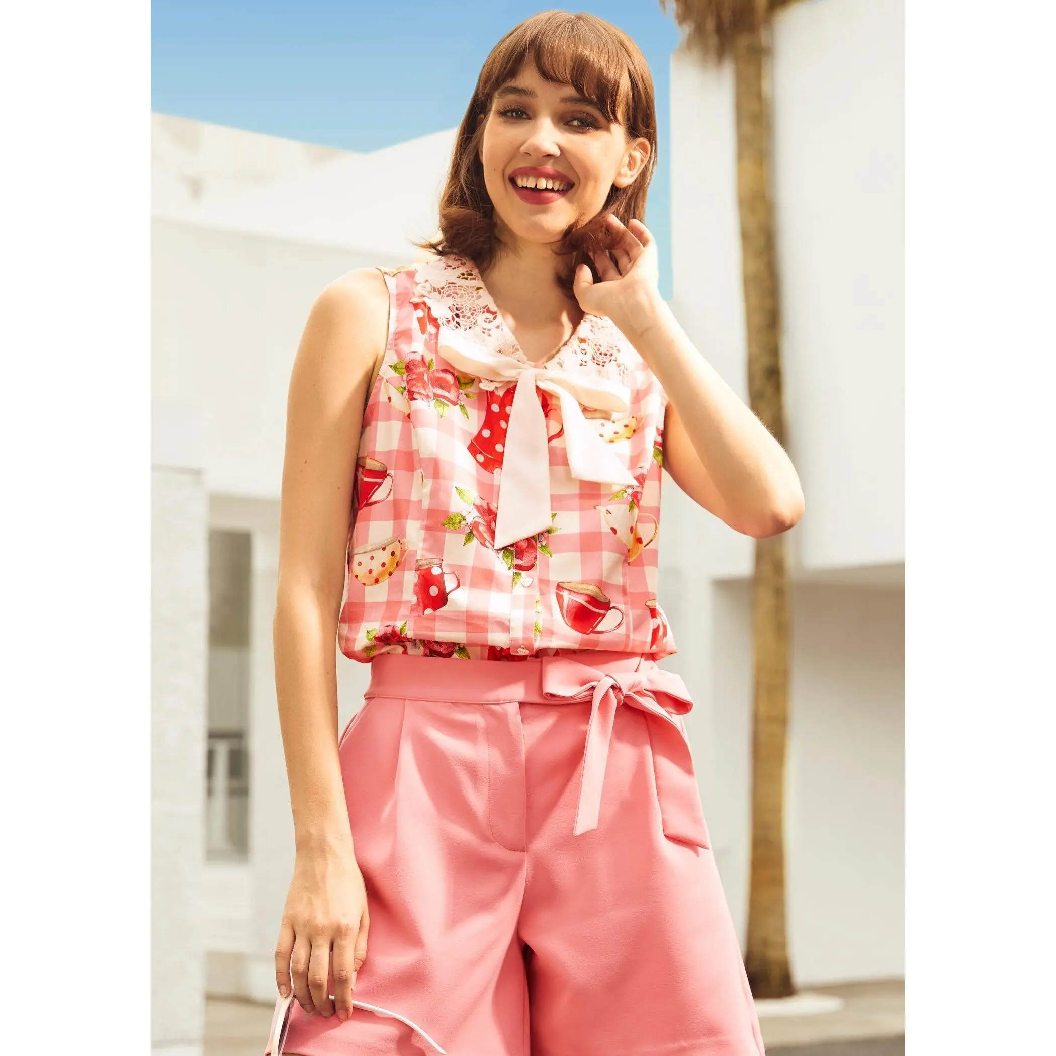 ModCloth Tea Time Cutie Top 100% Cotton Pink (XS-4X)