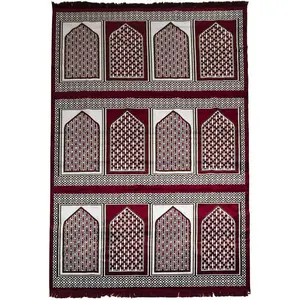 Wide 12 Person Masjid Islamic Prayer Rug - Red