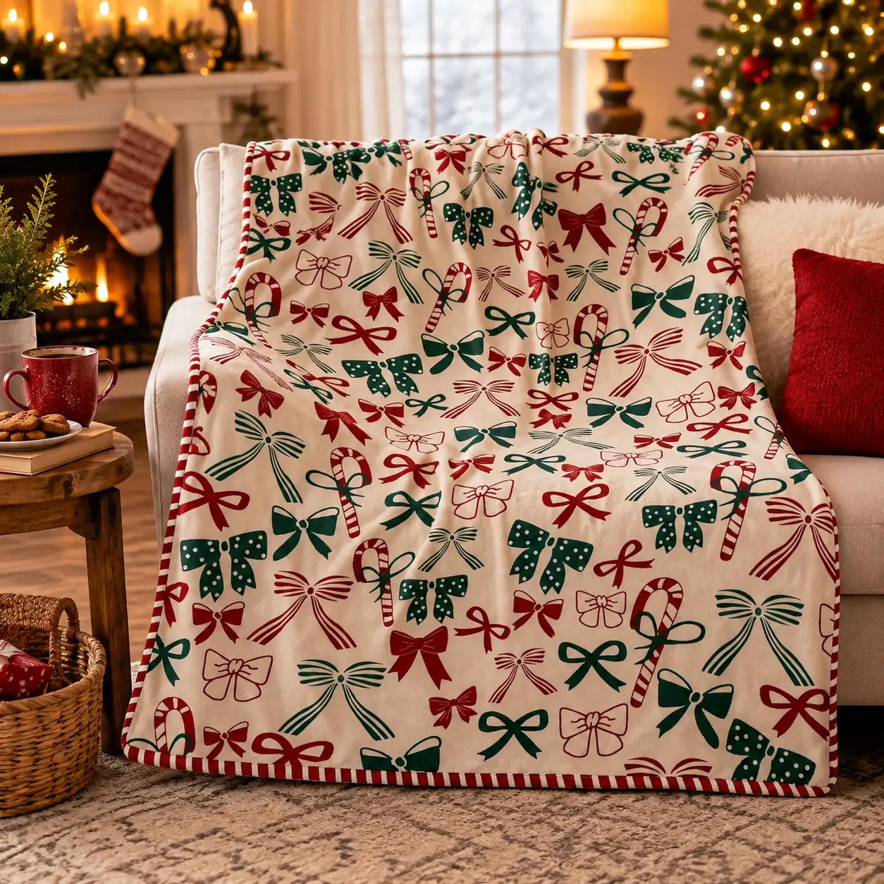 Christmas Holiday Throw Blanket, Cozy Winter Decorative Blanket for Sofa & Bed, Soft Plush Christmas Border Print Blanket, Festive Home Decor, Warm Xmas Gift for Family & Friends