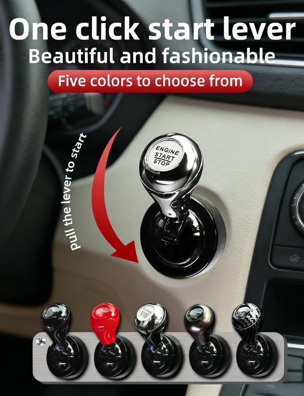 One Click Start Lever Engine Start Stop Button Decorative Cover Pull Lever Design 5 Color Options Easy Install Universal Fit Car Interior Accessory for Fashionable Auto Interior Upgrade & Car Styling