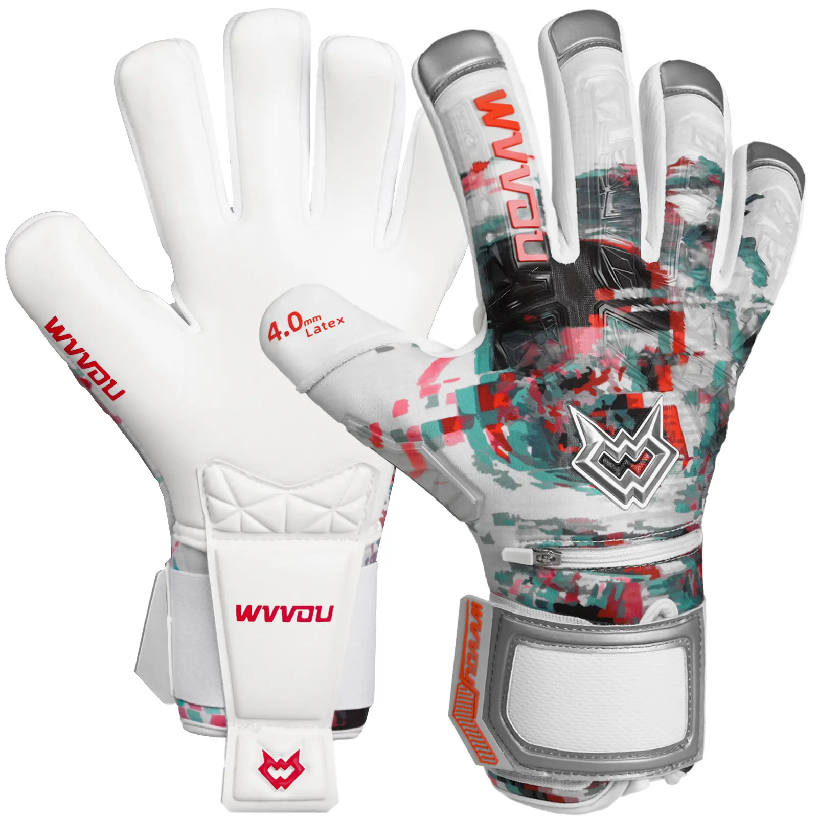 WVVOU Guardian 2.0 Adult Goalkeeper Gloves, 3D Tailor Fit, 4+3mm Sticky Latex Palm, 5 Detachable Finger Saves, Drop Molded Backhand, Football, Detachable Saves