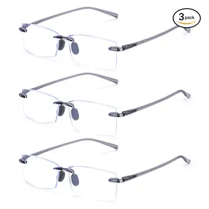 3-Pack Rimless Reading Glasses for Men & Women - Comfortable Frame-Free Readers, Lightweight TR90, Blue Light Blocking Eyewear