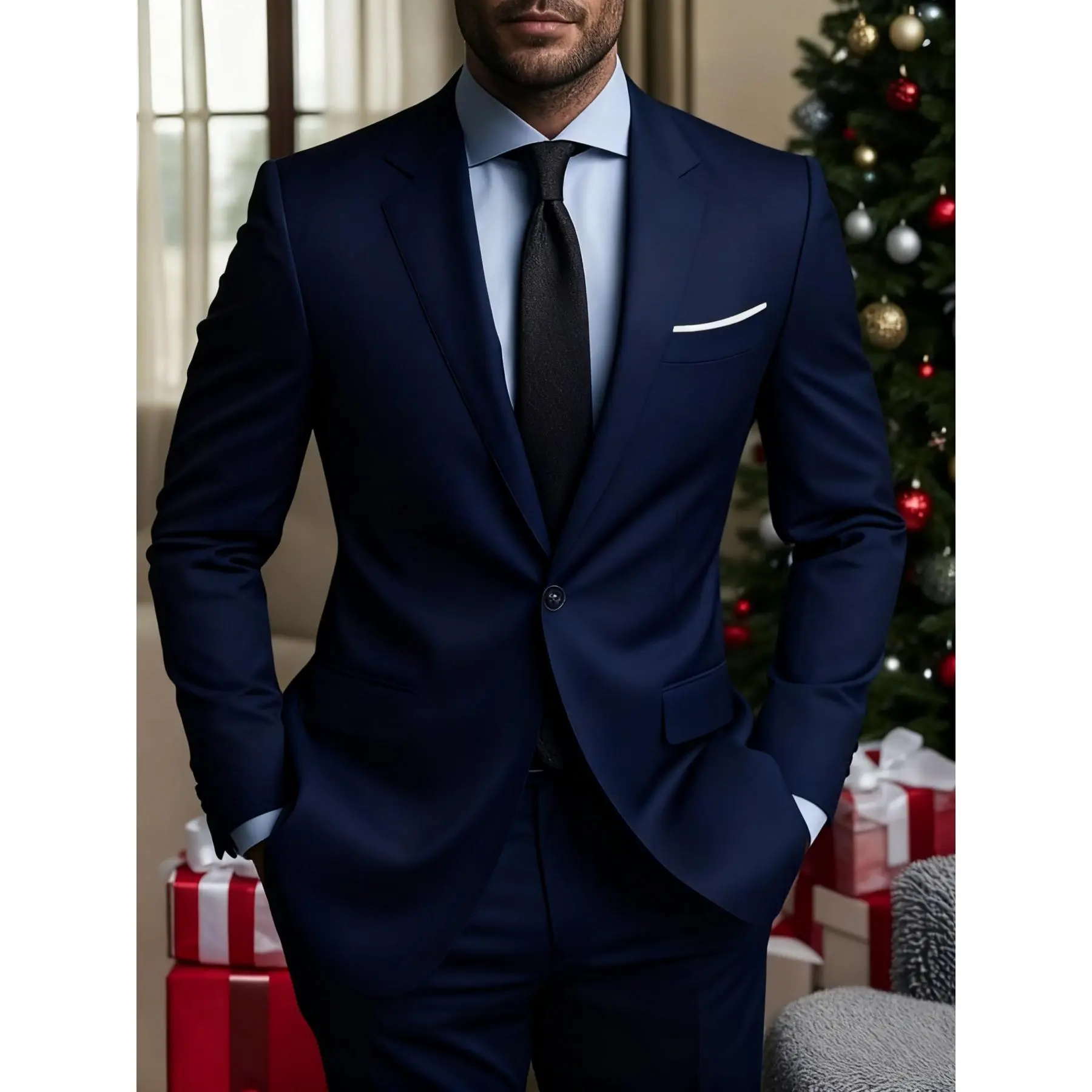 Men's 2-Piece Suit Set - Long Sleeve Formal Wear, Gentleman Style Menswear, Ideal Men's Outfit Sets for Wedding, Party, Polyester Blend, Fitted Cut, Plain, Medium Length, Wedding Wear, Button, Perfect Attire, Longsleeves, Buttons