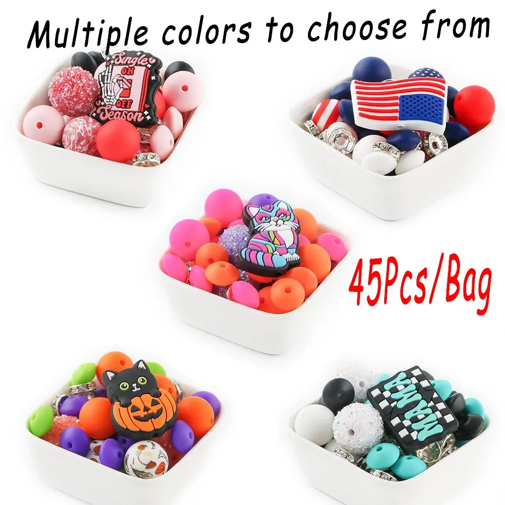 Silicone Beads Kit, Beads For Bracelets, 45pcs/set DIY Beads Kit for Bracelet & Necklace, DIY Beading & Charms Accessories, DIY Jewelry Making Supplies for Women & Teenager, Bead Kits For Bracelet Making