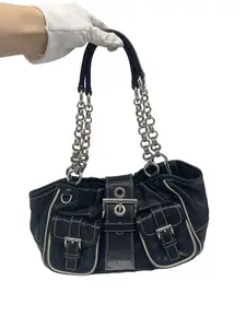 Pre-owned PRADA Vintage Black Leather Chain Handbag/WJ05309401/9401