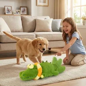 Interactive Crocodile Plush Dog Toy with Wagging Tail, Motion Activated, Squeaky Dog Toy, Crinkle Design, USB Rechargeable, Not Intended for Heavy Chewing squeaky toys for dog Detachable And Washable Cover