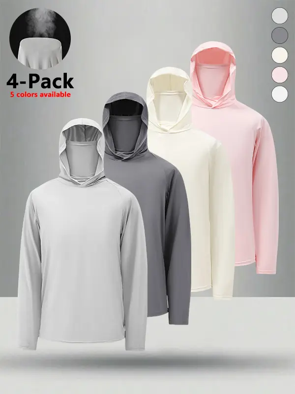 Men’s summer ice silk hooded sun-protection jacket with face mask and neck coverage, breathable quick-dry, lightweight, long sleeves—ideal for outdoor sports; trendy casual fashion, SohoChic S.