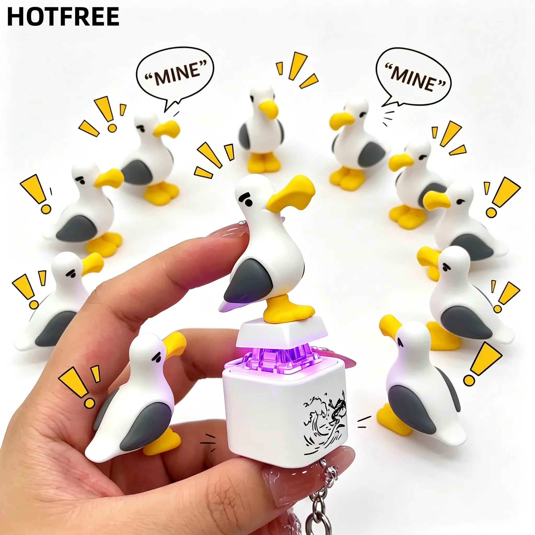 Hotfree Seagull Mine!! Sound Button Keychain, Built-in Real Voice Sound & Glowing LED Light, Portable Interactive Novelty Prank Key Ring, Fun Birthday Holiday Gag Present for Adults Teens Friends Family