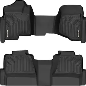 YITAMOTOR Black TPE All-Weather Floor Mats for Chevy Silverado/GMC Sierra 1500 Crew Cab, Chevy Silverado/GMC Sierra 2500 HD/3500 HD Crew Cab 1st & 2nd Row Non-Slip Snap-in Clips Sturdy Durable Pet-Friendly Car Accessories Truck Protector