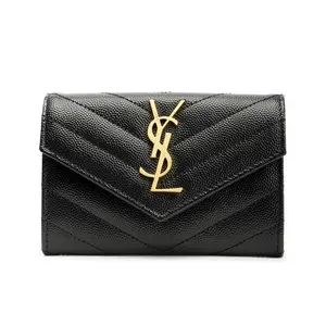 Saint Laurent YSL Cassandre Logo Quilted Leather Envelope Wallet for Women in Black