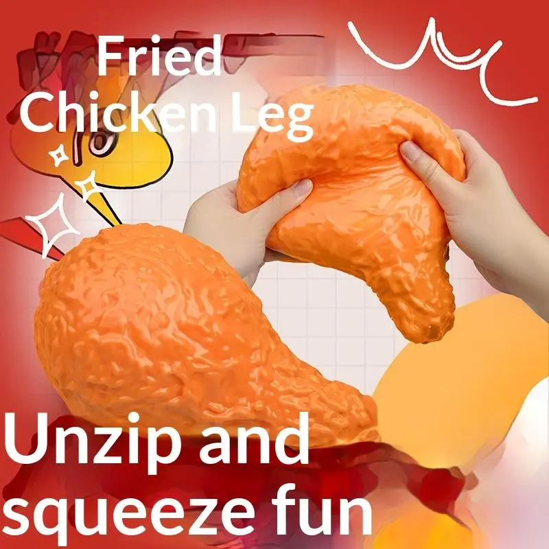 Giant Fried Chicken Leg Squeeze Stress Toy, Zipper Design TPR Slow Rebound Food Shaped Fidget Toy, Realistic Simulation Chicken Drumstick Decompression Toy, Novelty Prank Party Favor Anxiety Relief Sensory Toy Kids Adults Funny Gift #K8U