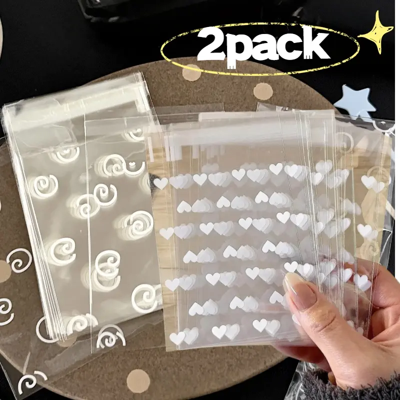2 Packs (50 Pieces/pack) White Series Circle Heart Combo Self-Adhesive Bags, Convenient Handmade Material Small Gift Packaging, Self-Seal Bags