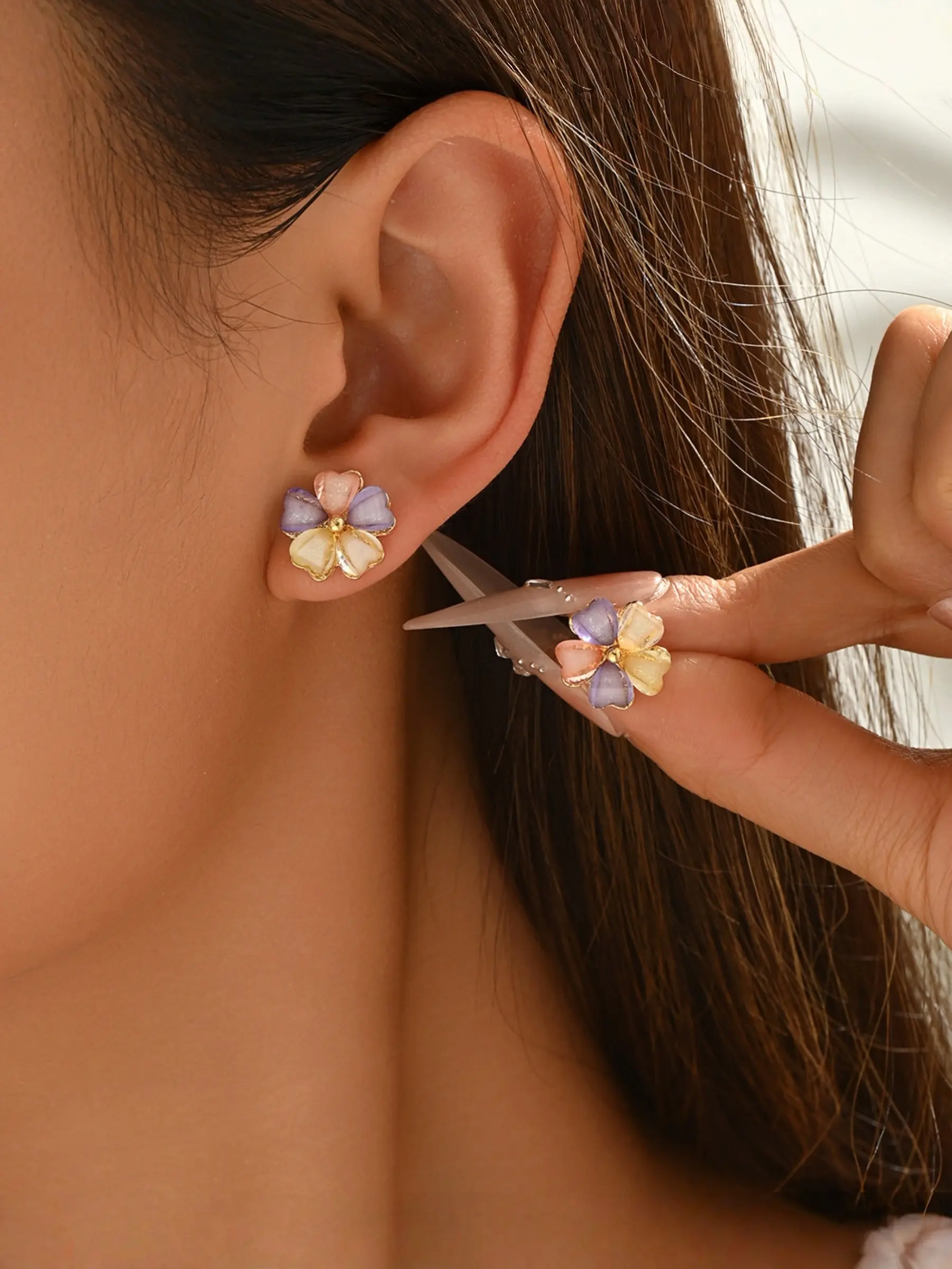 Acrylic Flower Earrings for Women, Vintage Large Multicolor Floral Studs, Fashionable Colorful Petal Daisy Ear Rings, Trendy Jewelry Accessories
