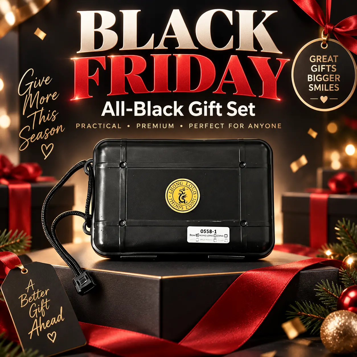 Black Gift Set | Refillable Windproof Utility Lighter | Foldable Metal Body | Ships Without Fuel | Candle, Kitchen, Outdoor & Daily Use