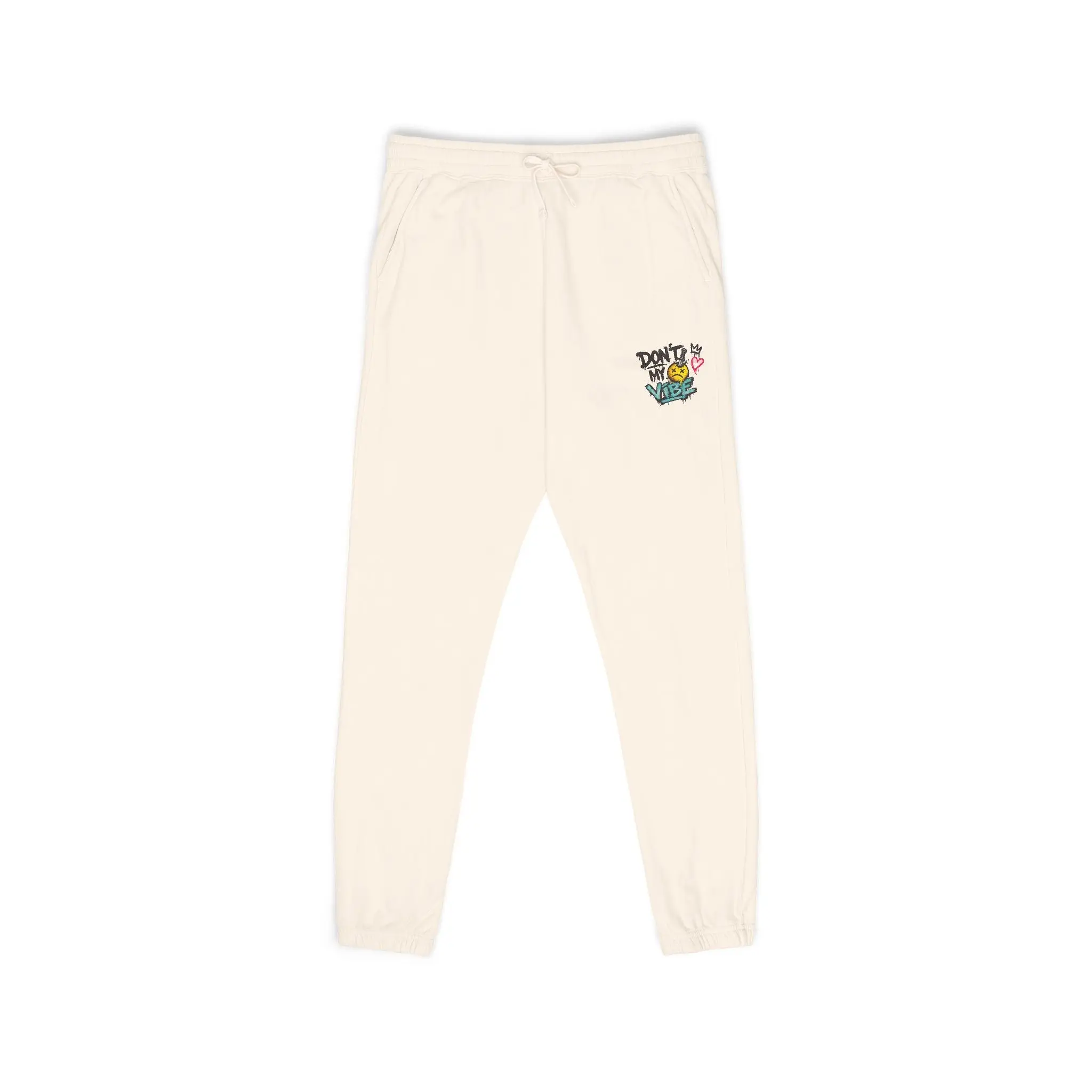 Embroidered 'Good Vibes' Cream Sweatpants — Cozy Casual Joggers