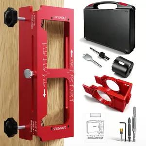 Door Hinge Jig and Door Lock Installation Kit,  Alloy Hinge Router Template for Hinge Mortising from 2.5" to 5" & Types of Square,1/4",5/8" Radius,Door Hole Drilling Kit for Knob and Deadbolt