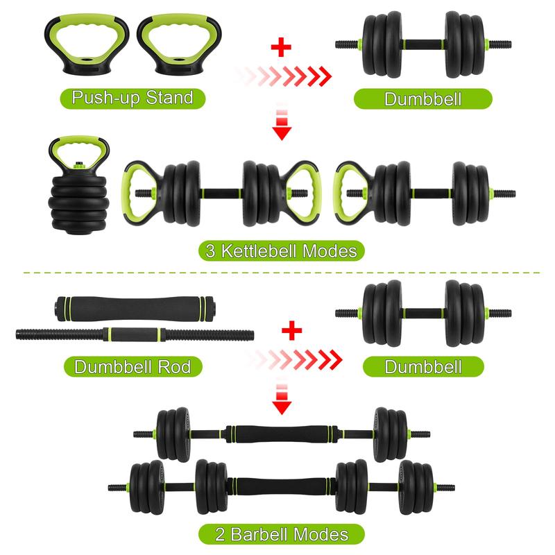 4-In-1 Adjustable Weights Dumbbell Set, Weight Set with Connector Used As Kettlebells, Barbell, Push Up Stand, Fitness Exercise Dumbbell, Free Weight Set for Home Gym