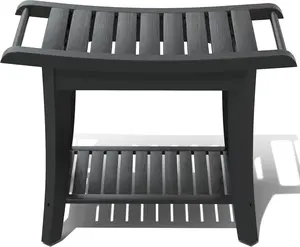 Bamboo Shower Stool Bench Waterproof with Storage Shelf for Shaving Legs or Spa Bath Seat in Bathroom & Inside Shower for Adults Seniors Elderly (24 x 13.4 x 18.5 inches+Black)