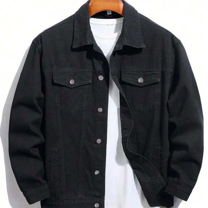 Men's Solid Color Denim Jacket, Loose Casual Fashion Comfy Long Sleeve Button Front Outerwear for Daily Wear, Men's Clothing for All Seasons
