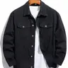 Men's Solid Color Denim Jacket, Loose Casual Fashion Comfy Long Sleeve Button Front Outerwear for Daily Wear, Men's Clothing for All Seasons