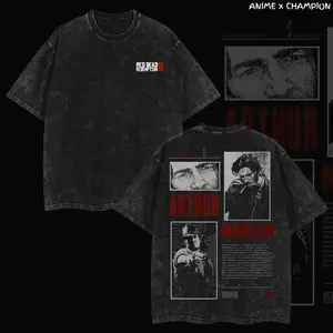 Red Dead Redemption II Double Printed Oversize Lightweight Acid Washed Tee Game Graphic T-Shirt for Men Casual Day Wear Cotton Fabric - Jeans Vintage Gaming Retro Black Tee Oversized Heavyweight Cotton T-Shirts Love Menswear K