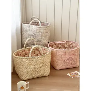 Floral Pattern Foldable Laundry Basket Large Capacity Woven Storage Hamper for Clothes & Toys Cotton Fabric Machine Washable Home Organizer for Bedroom Bathroom Living Room boo basket for besties room decor for girls