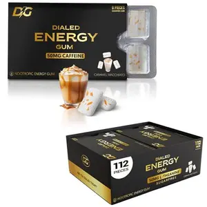 Dialed Energy Caffeine Gum (112 PIECES) | Nootropics for Energy & Focus | Sugar Free Gum with L-theanine + Taurine + Vitamins B6 & B12 | Aspartame Free, 0 Calories |