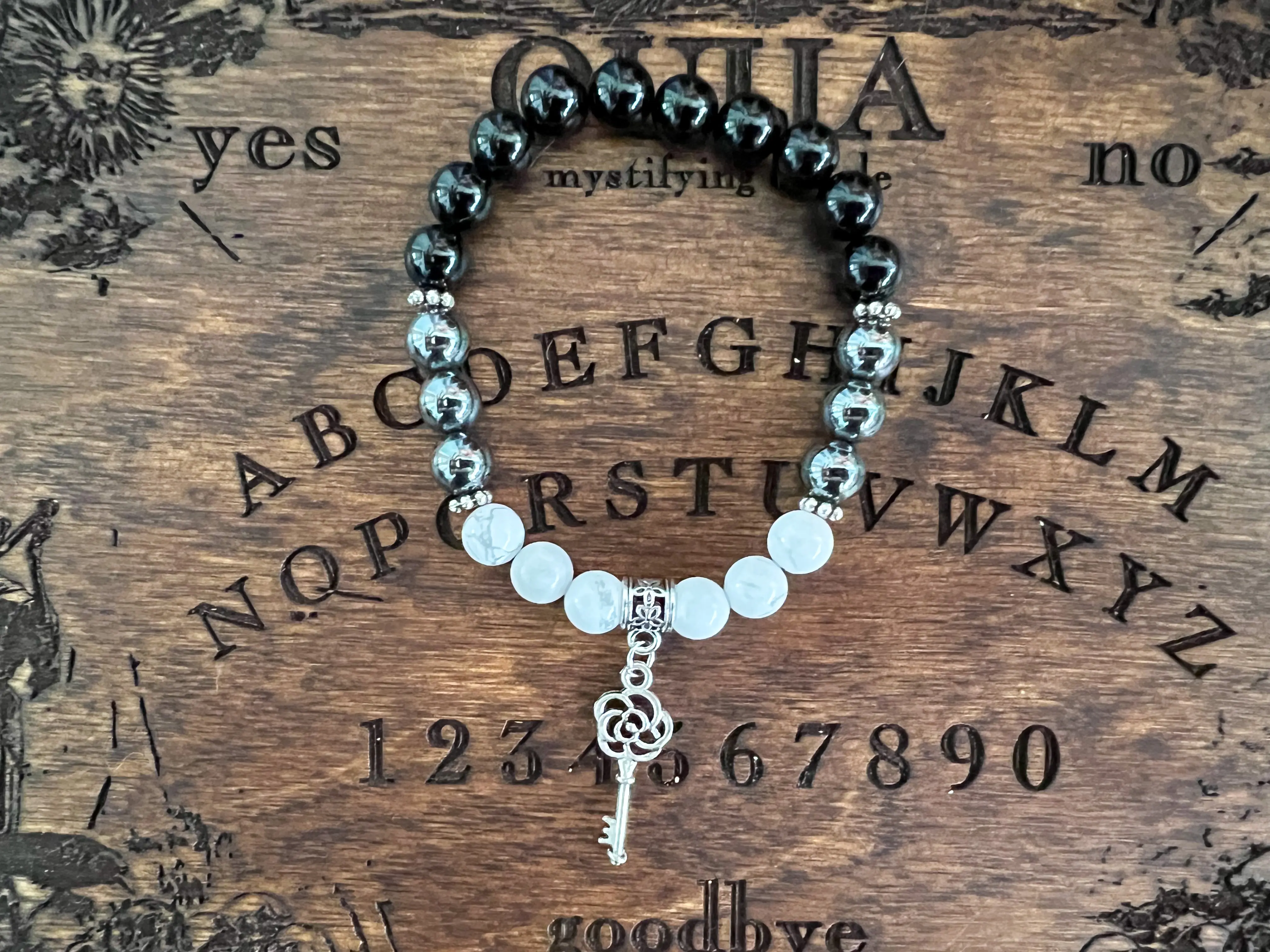 Hecate Bracelet, Hekate Bracelet, Triple Moon Goddess, Wiccan Bracelet, Pagan Bracelet, Witch Bracelet, Obsidian, Hematite, Moonstone