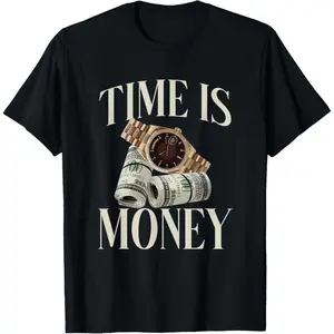 Time is Money Cash Business Millionaire Cryptocurrency Rich T-Shirt Pure Cotton Graphic Tees Menswear Top: Gifts for Men & Women