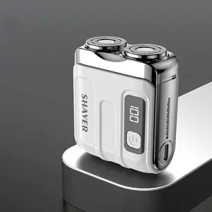 Portable Rotary Dual Ring Electric Shaver, Beard Shaver Mini and Portable Suitcase Design for Men, Small Steel Cannon Rotary Dual Ring USB Rechargeable One-Button Long Lasting for Home Travel  (Gold/White)