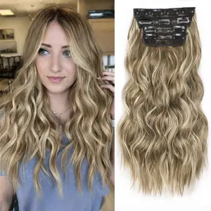 Plodon Women's Clip-In Wig Extension - Non-Slip, Heat-Resist Fiber, Casual Wave, Multi-Size, Long Voluminous Elegant Waves, Natural Blend, Easy to Maintain, Clip In Hair Extensions, Extensions Hair