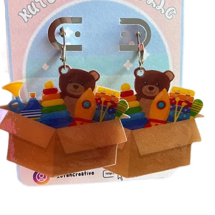 Retro Toy Box Earrings - Miniature Toy Set Inspired Earrings for Nostalgic Fun