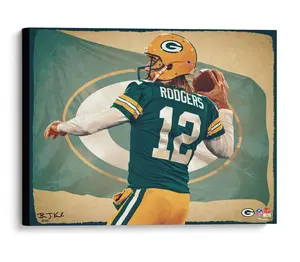 Aaron Rodgers Green Bay Packers Stretched 20" x 24" Canvas Giclee Print - Designed and Signed by Artist Brian Konnick - Limited Edition 25 - Fanatics Authentic Certified