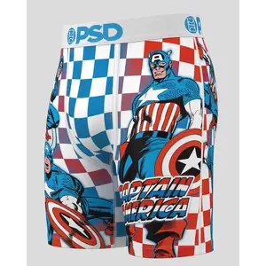 PSD Mens Marvel - Captain America Boxer Brief - Standard Length 7 Inch Inseam, Soft and Breathable Poly Blend Fabric
