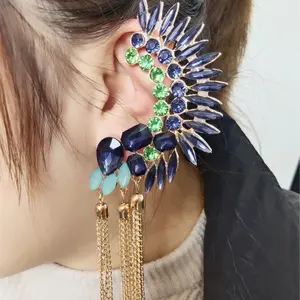 European and American fashion personality exaggerated earrings Internet celebrity style rhinestone chain fringed earrings women geometric ear clips