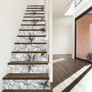 Flower Pattern Stair Sticker, 13pcs/set Waterproof Wall Sticker, Decorative Sticker for Home Living Room Bedroom, Floral Pattern Sticker, Wall Art Stickers, Sticker Decorations